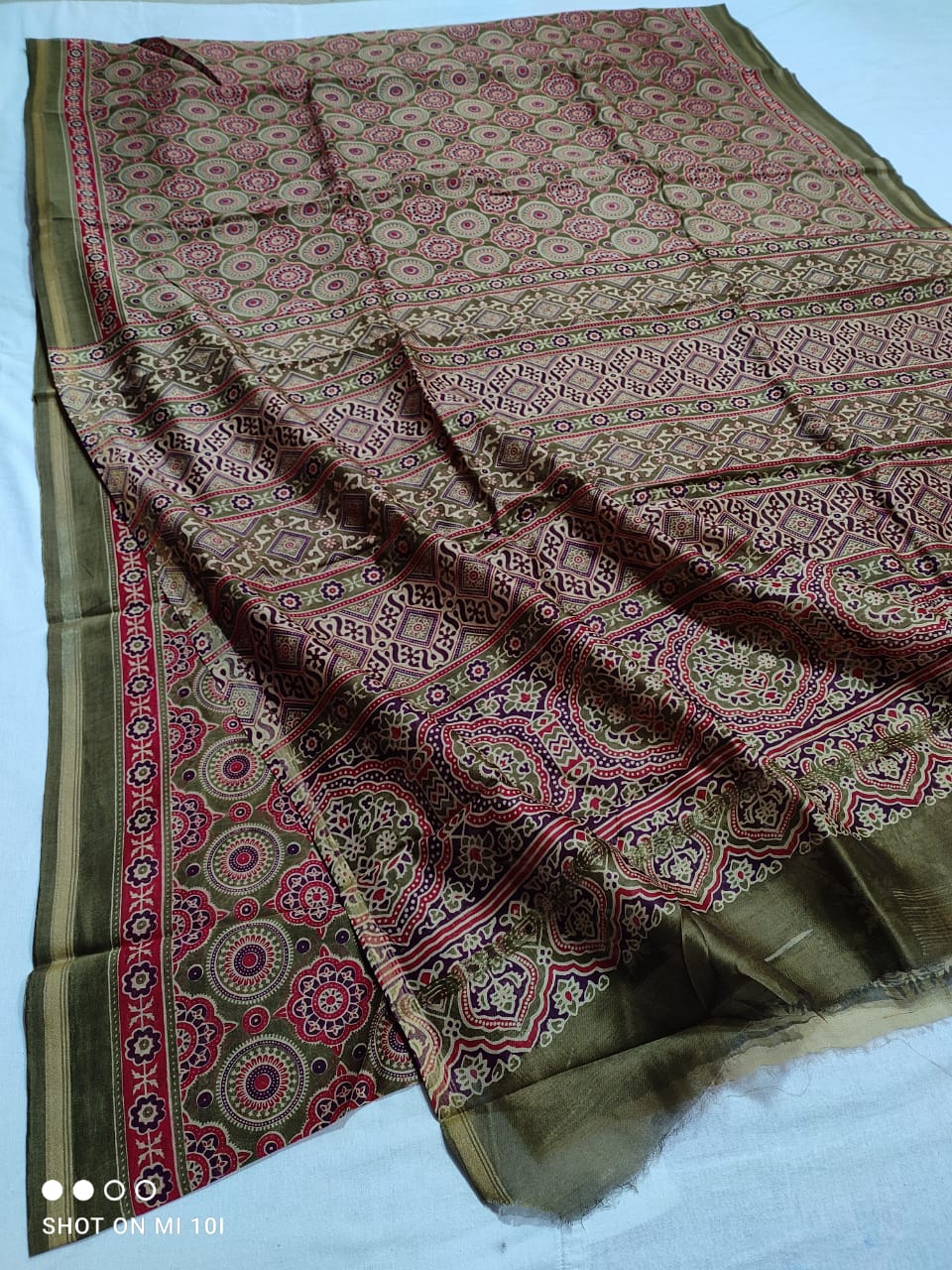 Pure Chanderi Silk Saree With Azrak Print With Blouse