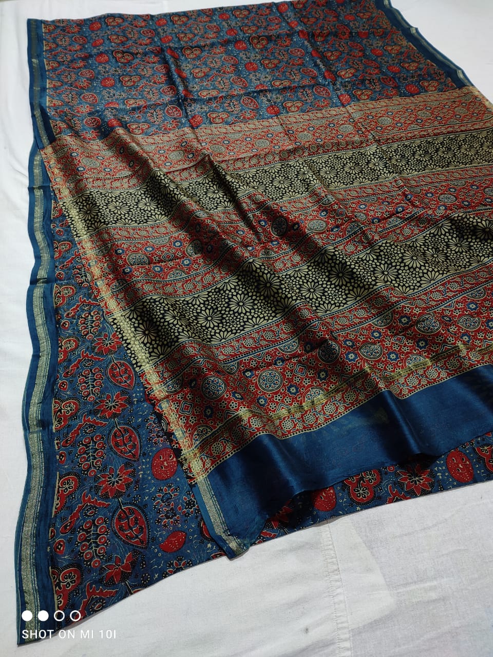 Pure Chanderi Silk Saree With Azrak Print With Blouse