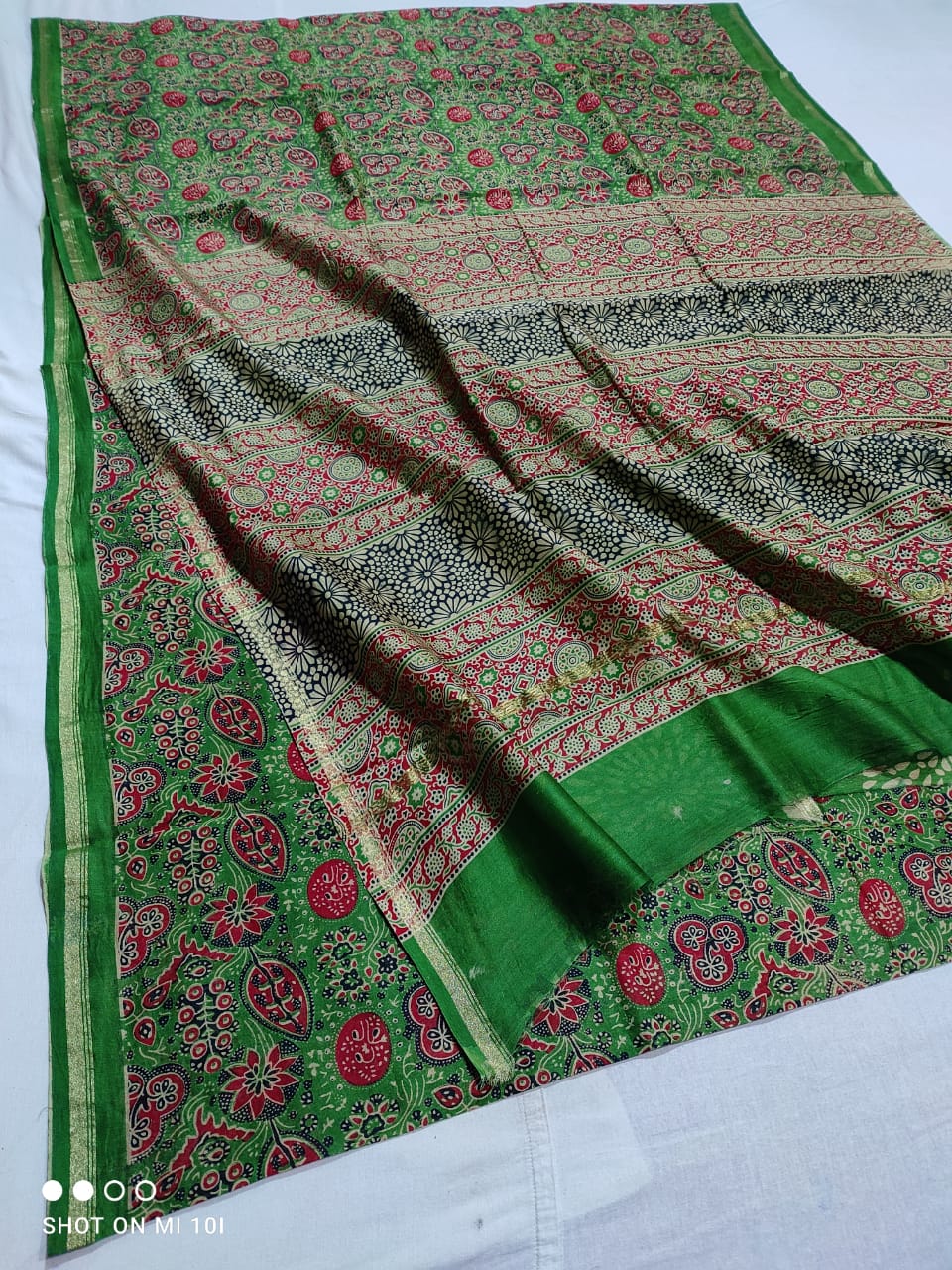 Pure Chanderi Silk Saree With Azrak Print With Blouse