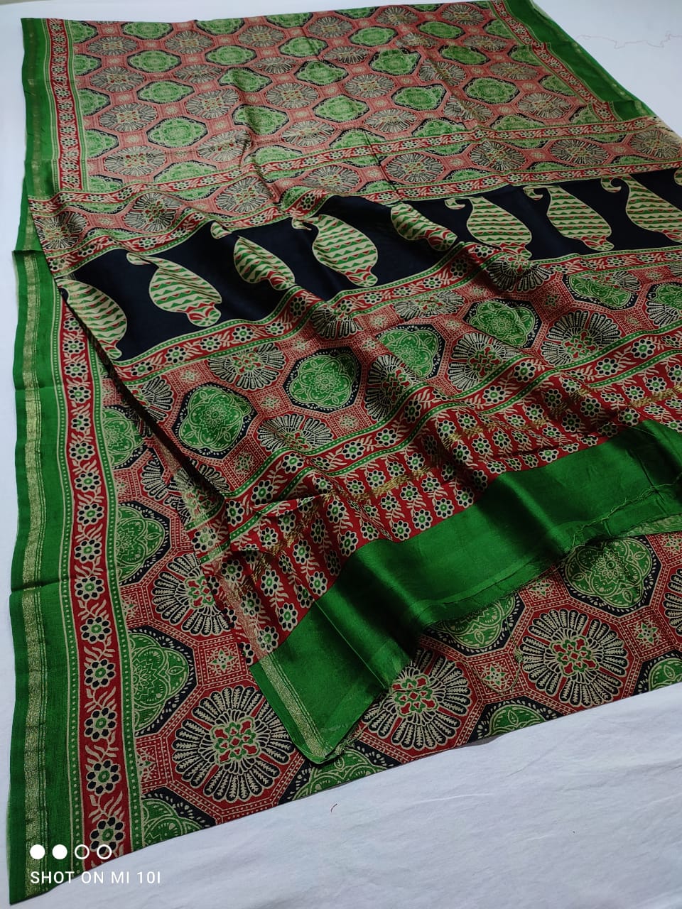 Pure Chanderi Silk Saree With Azrak Print With Blouse