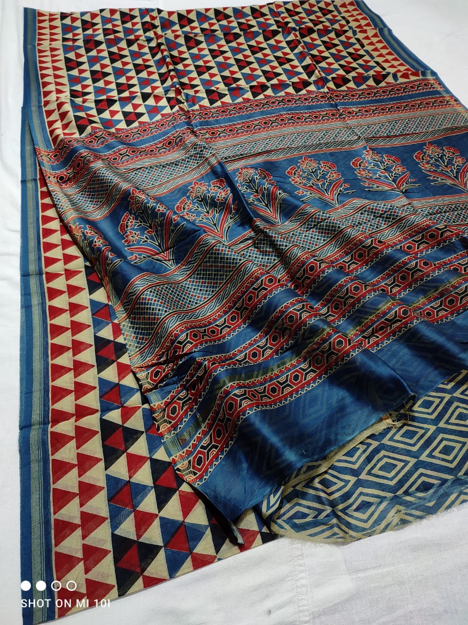 Pure Chanderi Silk Saree With Azrak Print With Blouse