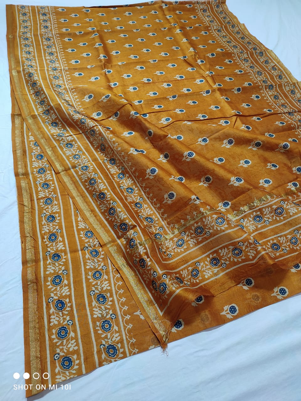 Pure Chanderi Silk Saree With Azrak Print With Blouse