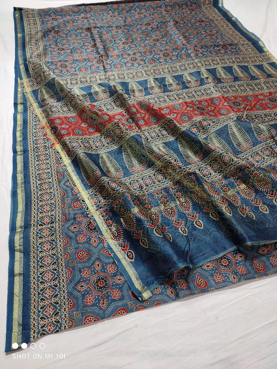 Pure Chanderi Silk Saree With Azrak Print With Blouse