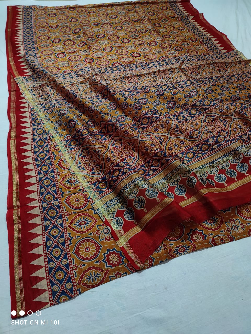 Pure Chanderi Silk Saree With Azrak Print With Blouse