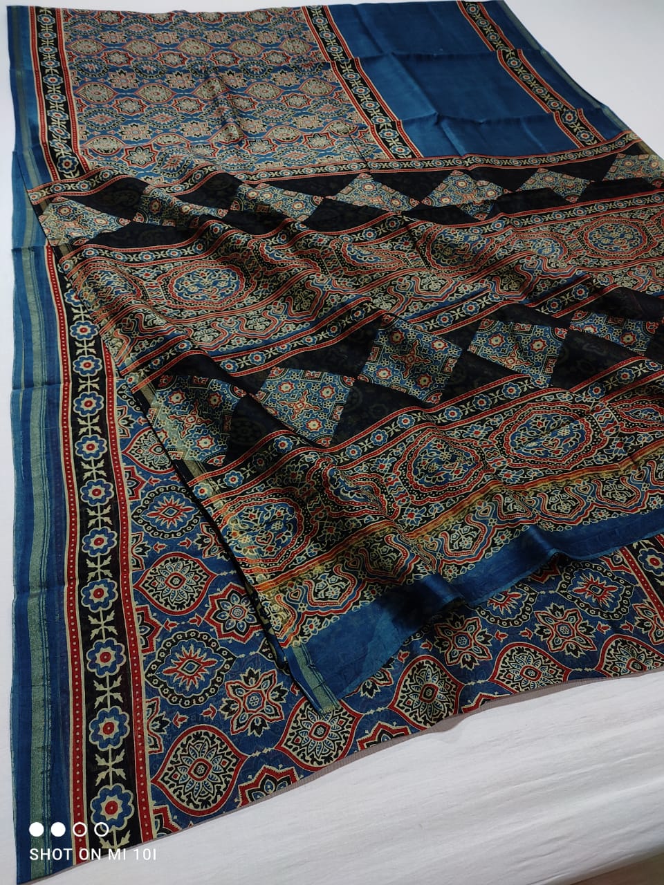 Pure Chanderi Silk Saree With Azrak Print With Blouse