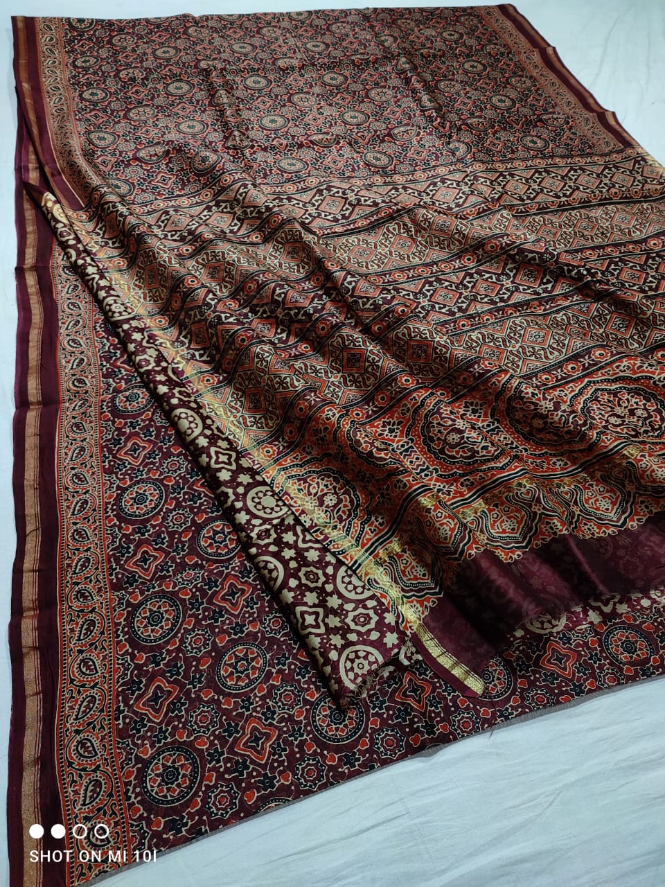 Pure Chanderi Silk Saree With Azrak Print With Blouse