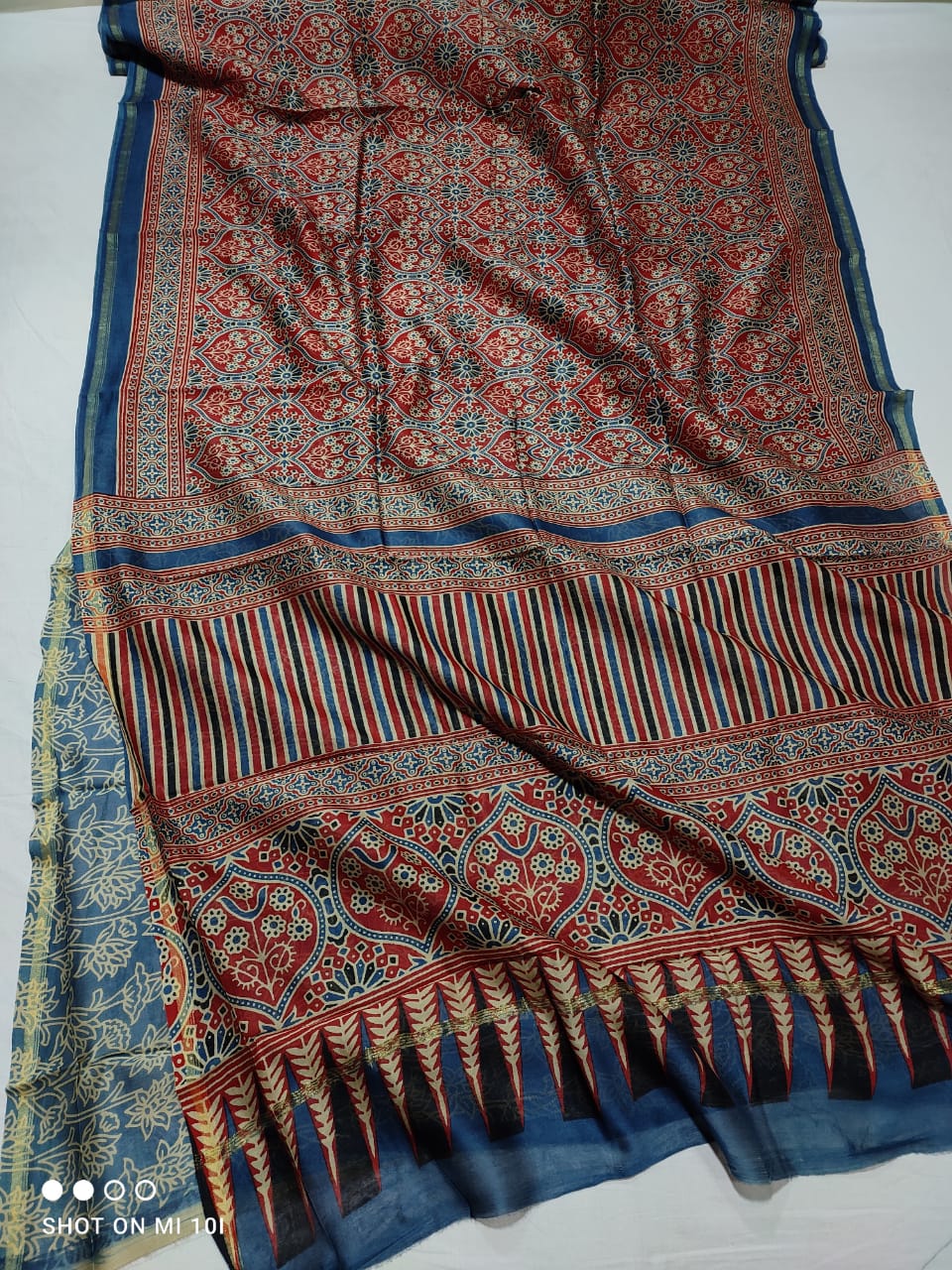 Pure Chanderi Silk Saree With Azrak Print With Blouse