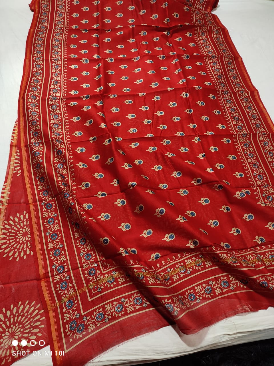 Pure Chanderi Silk Saree With Azrak Print With Blouse