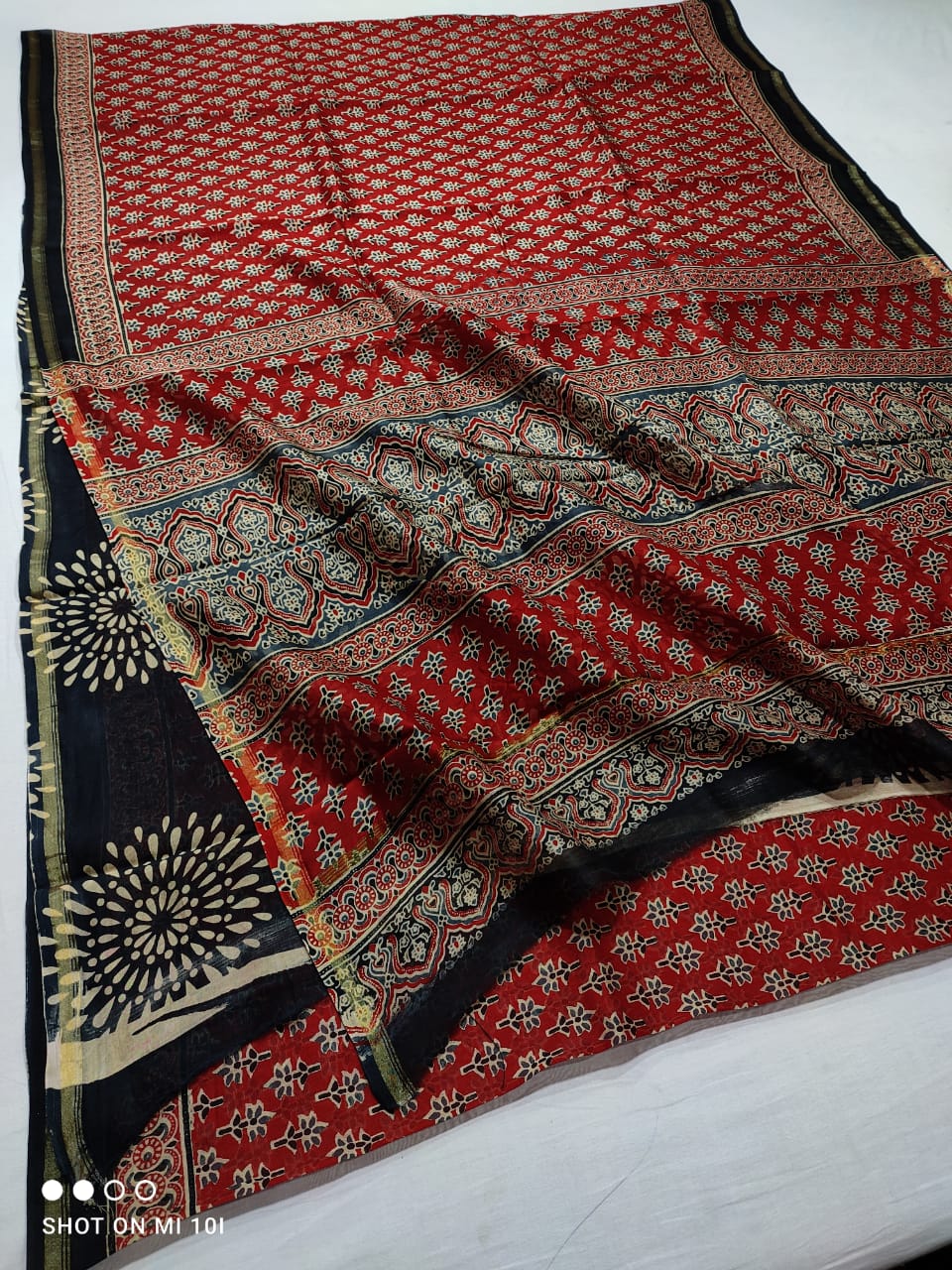 Pure Chanderi Silk Saree With Azrak Print With Blouse