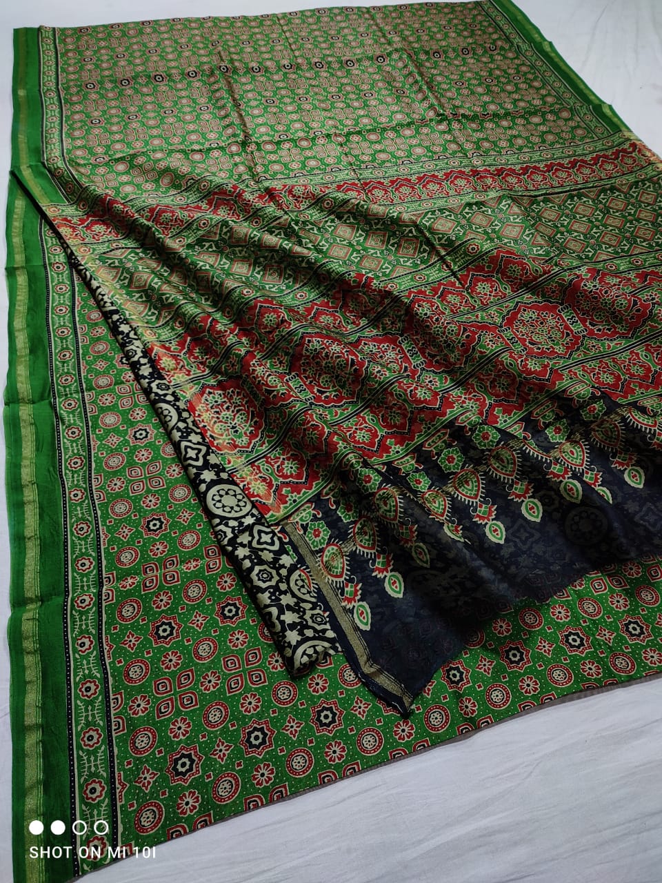 Pure Chanderi Silk Saree With Azrak Print With Blouse