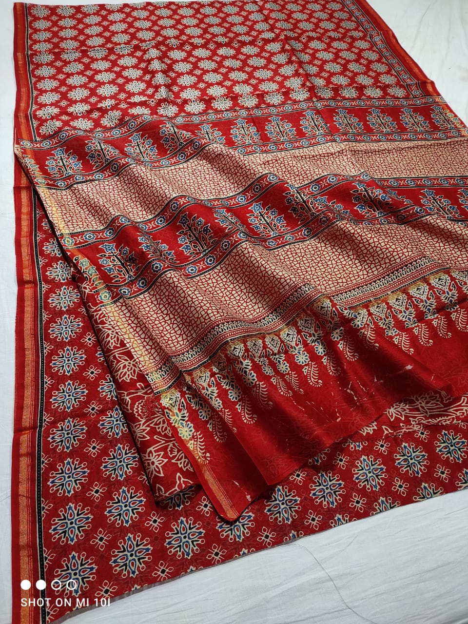 Pure Chanderi Silk Saree With Azrak Print With Blouse