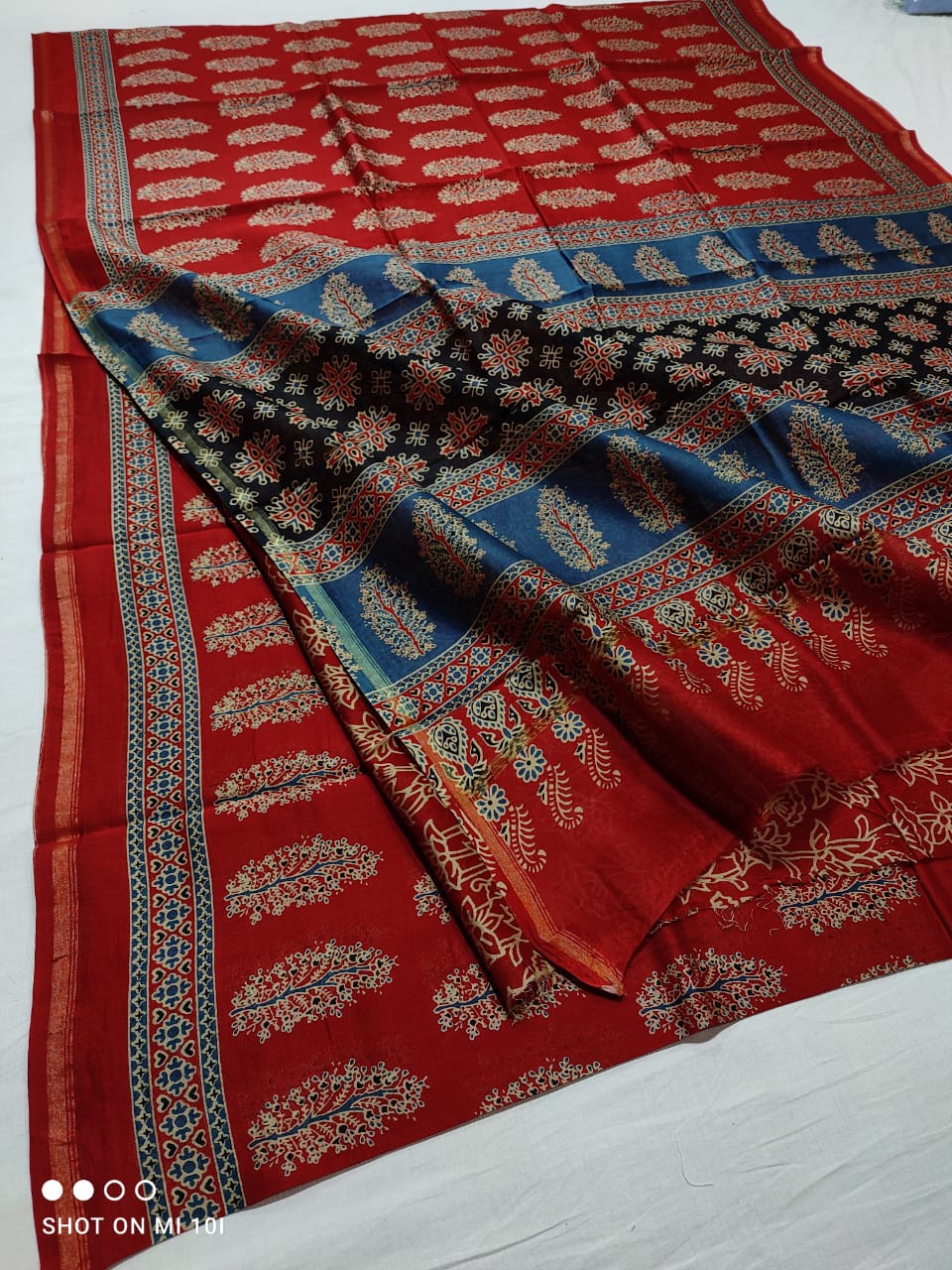 Pure Chanderi Silk Saree With Azrak Print With Blouse