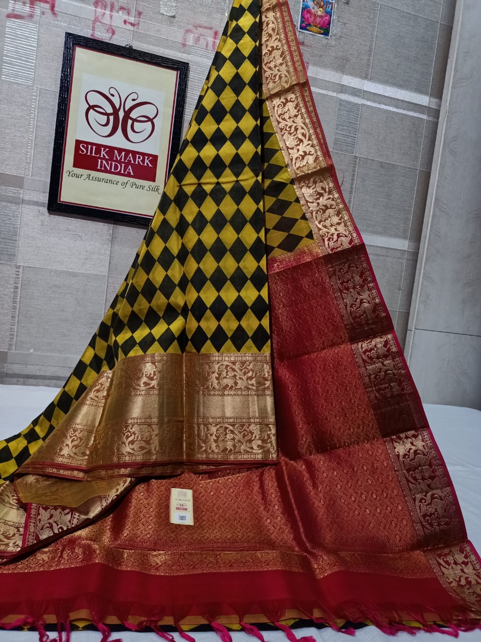 Pure Kanchipuram Silk Saree With Kalamkari Hand Print.