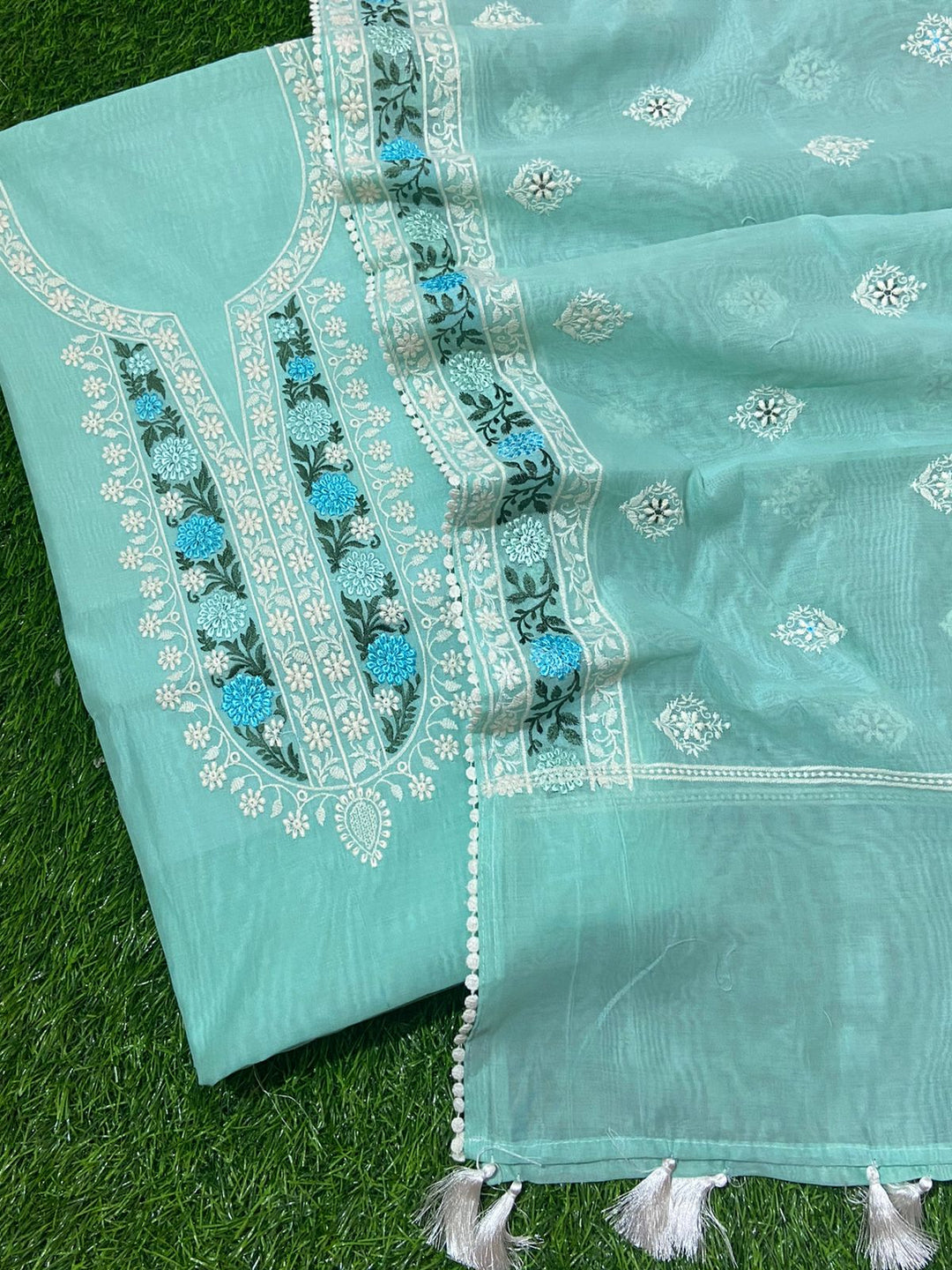 Pure Banarasi Chanderi Silk Chikankari multi embroidery Unstitched Suit