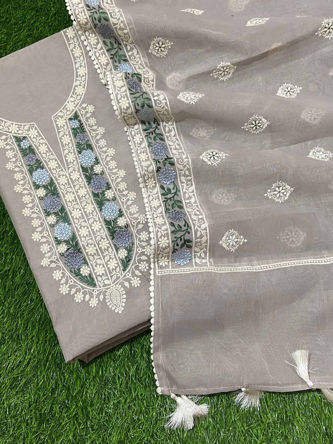 Pure Banarasi Chanderi Silk Chikankari multi embroidery Unstitched Suit