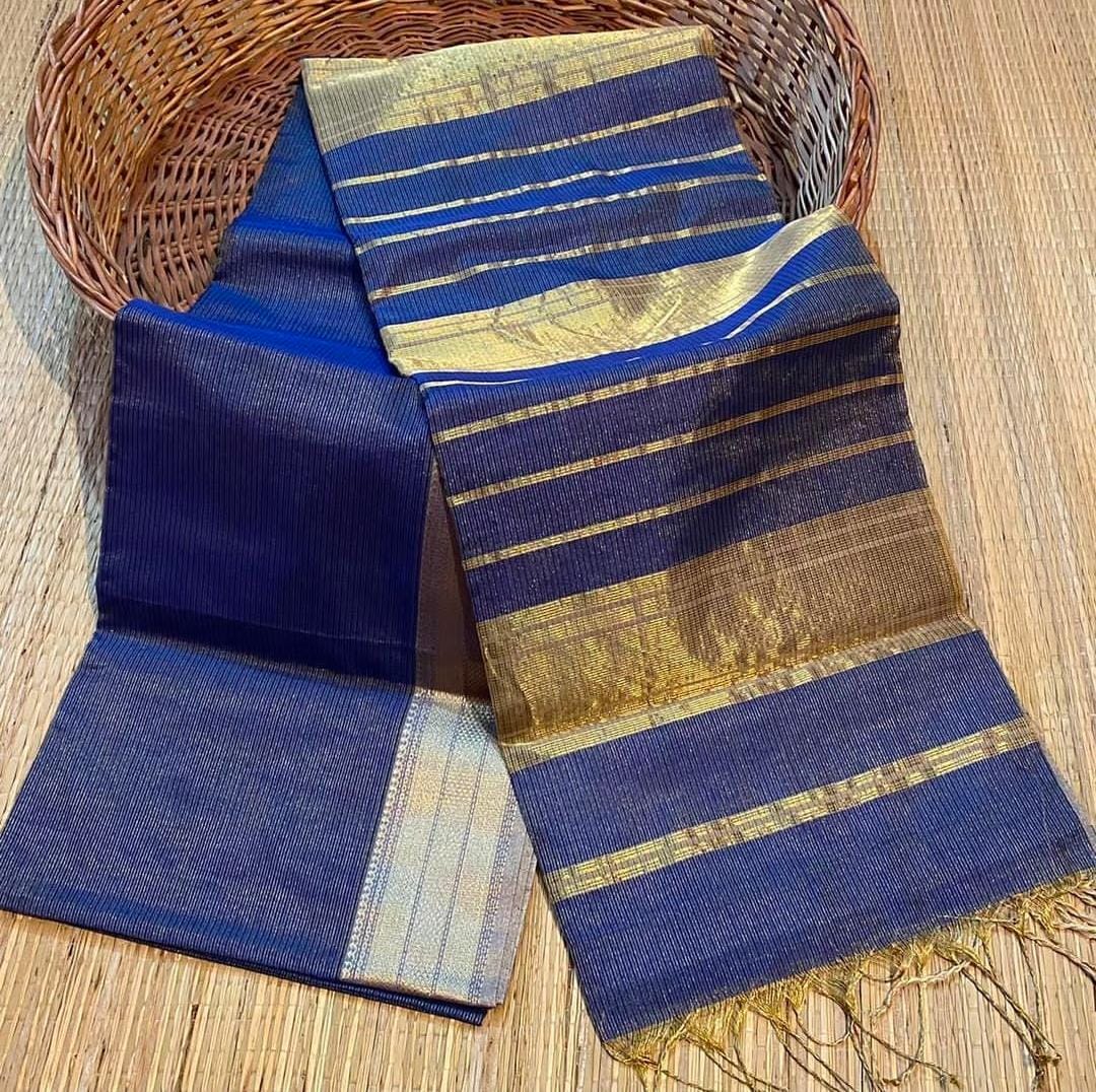 Blended Maheswari saree with weaving Border design