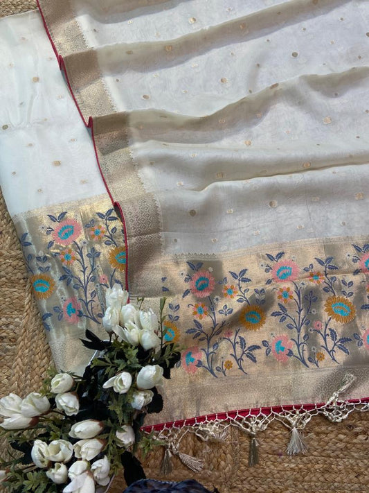 Beautiful Banarasi organza silk Unstitched Suit with Paitheni work
