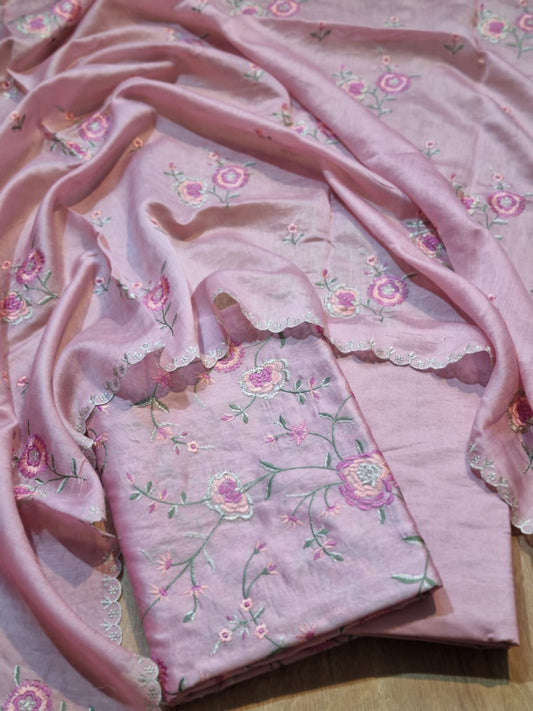 Pure Banarasi Chanderi Silk Embroidery work Unstitched Suit