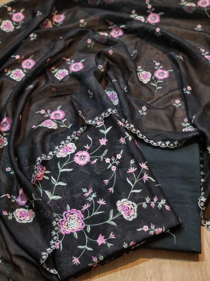 Pure Banarasi Chanderi Silk Embroidery work Unstitched Suit