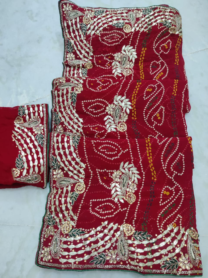 Traditional jaipuri chunri saree in pure georgette 75 gm.