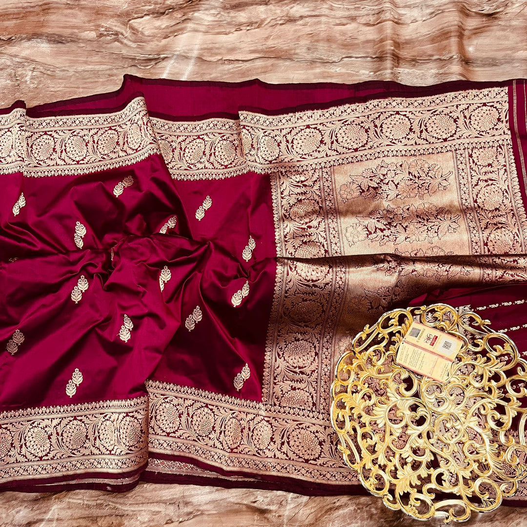 Handwoven Pure Banarasi Katan silk saree with kaduwa border