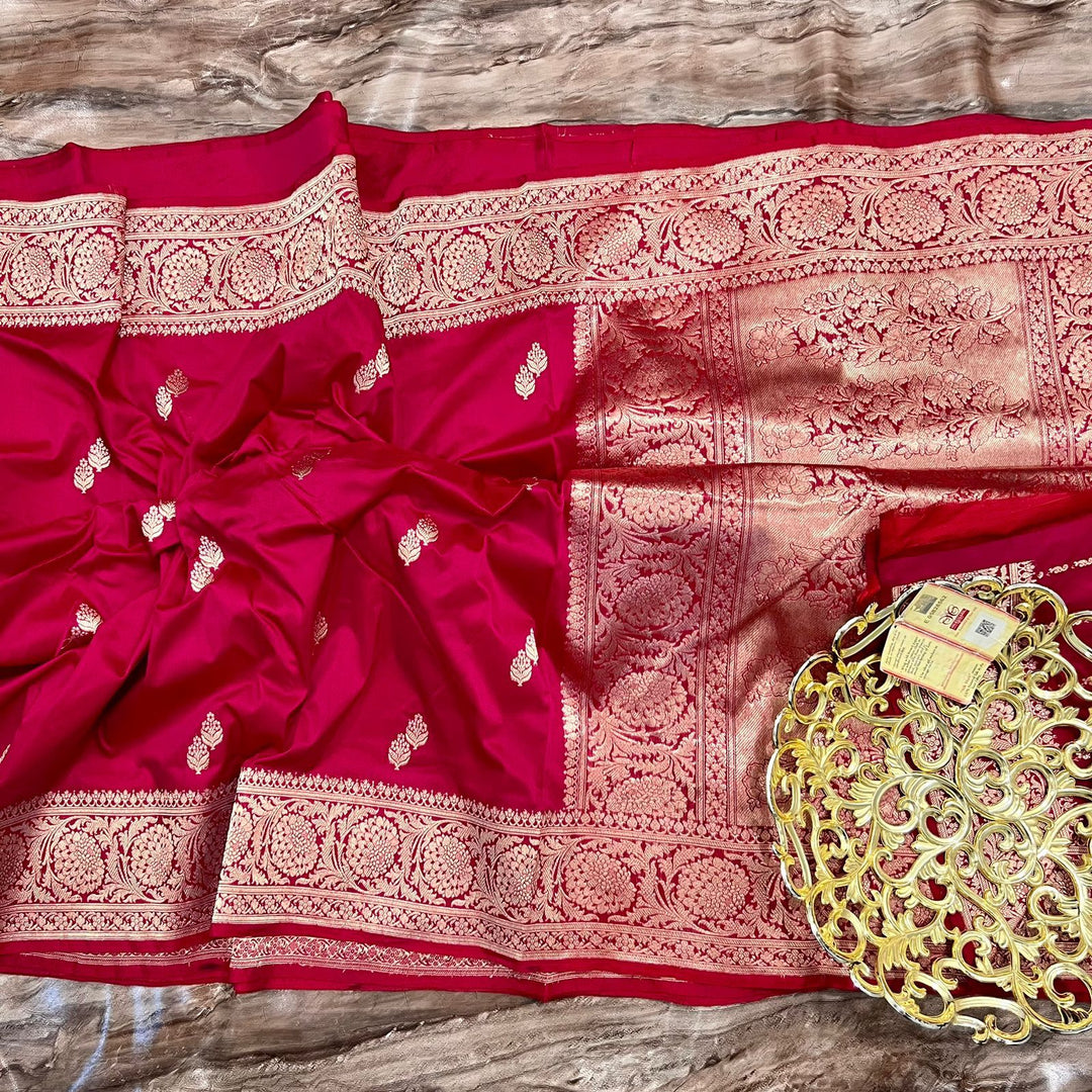 Handwoven Pure Banarasi Katan silk saree with kaduwa border