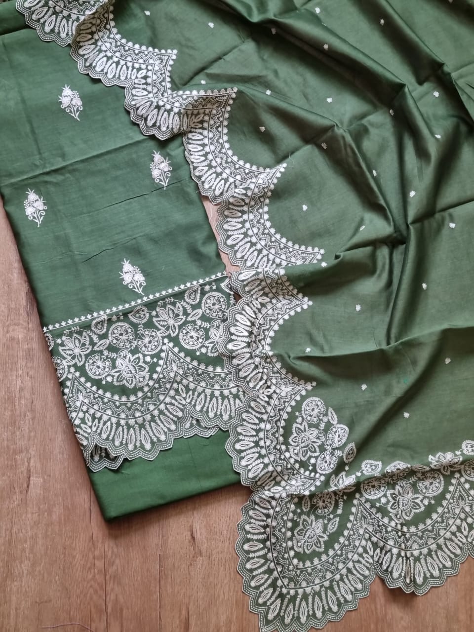 Pure Banarasi Chanderi Silk Suit with Resham thread embroidery work