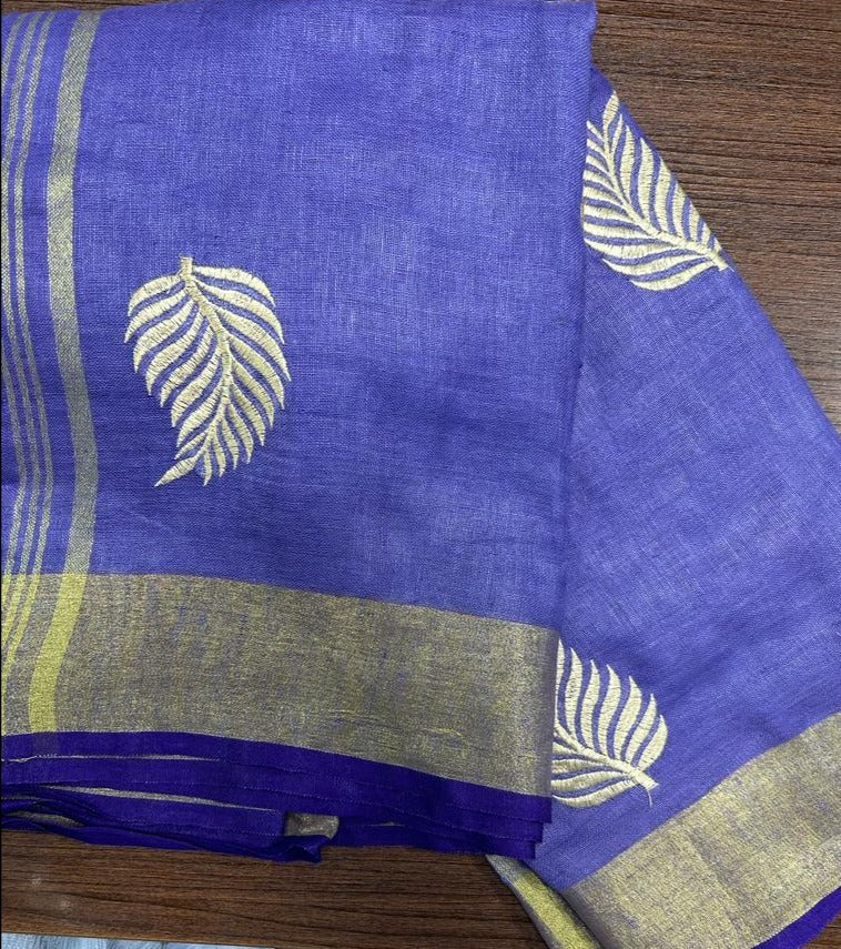 pure Linen Silk Saree with thread Weaving ( length-6.5 meter)