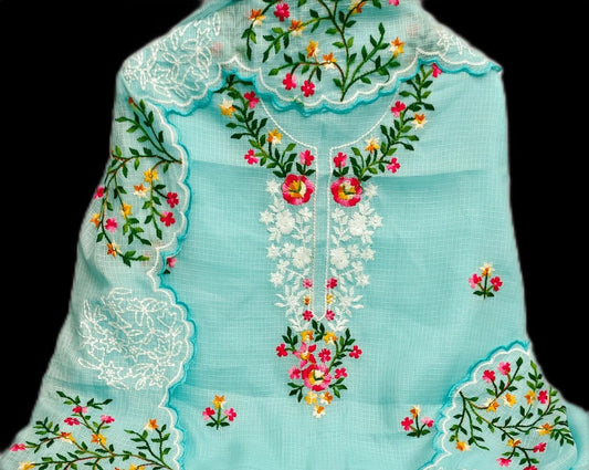 3 pc Kota Doria Salwar Suit with Embroidery work