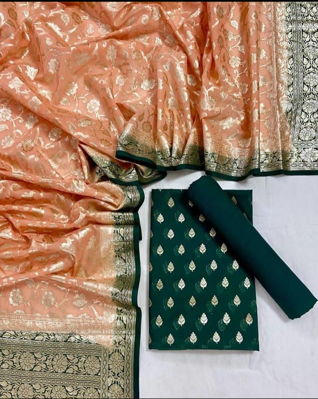 Exclusive Banarasi Chanderi Silk Unstitched Suit With Chanderi lorex Dupatta .