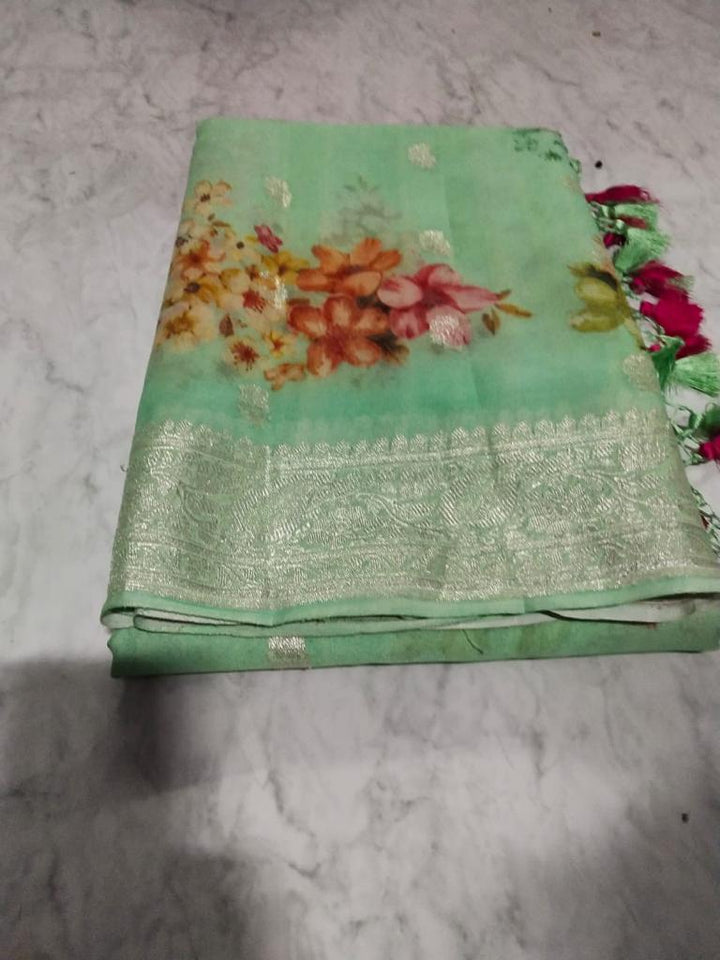 Pure Khaddi Georgette Digital Print Saree With Silk Mark Certificate  ( length- 6.3 meter )