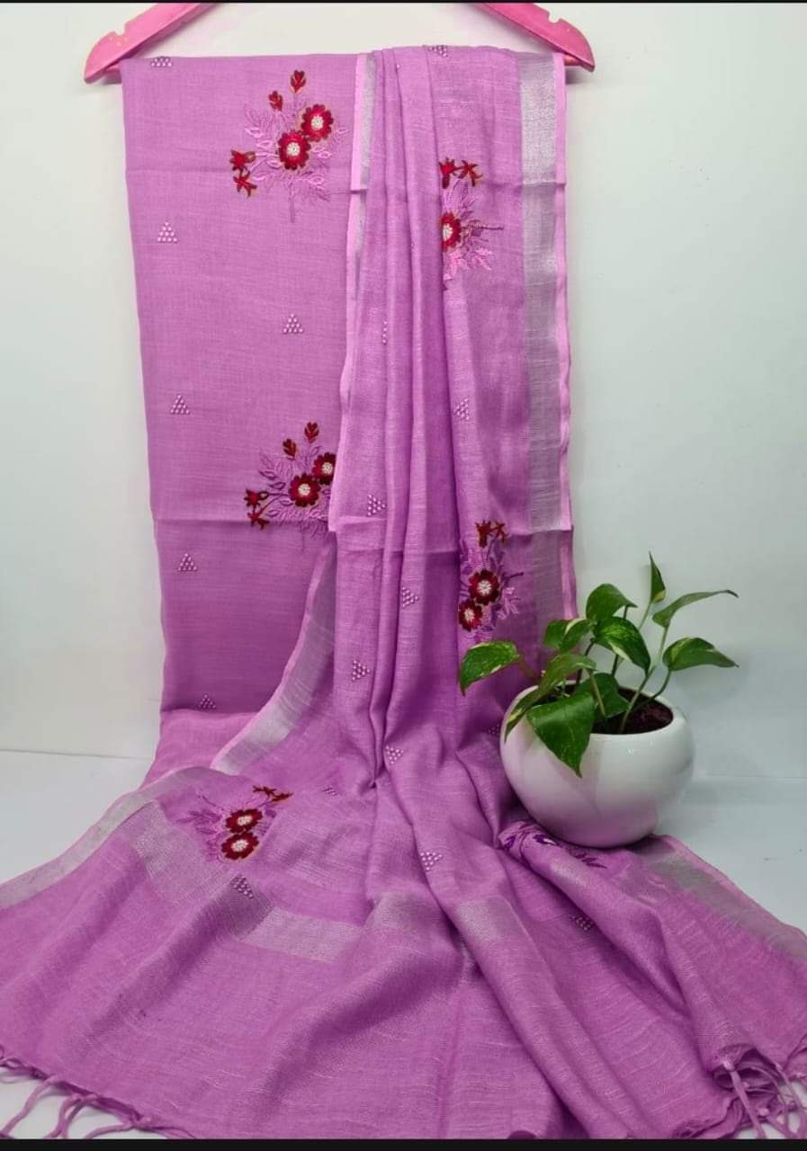 Bhagalpuri Cotton Slub Embroidered Unstitched With Dupatta