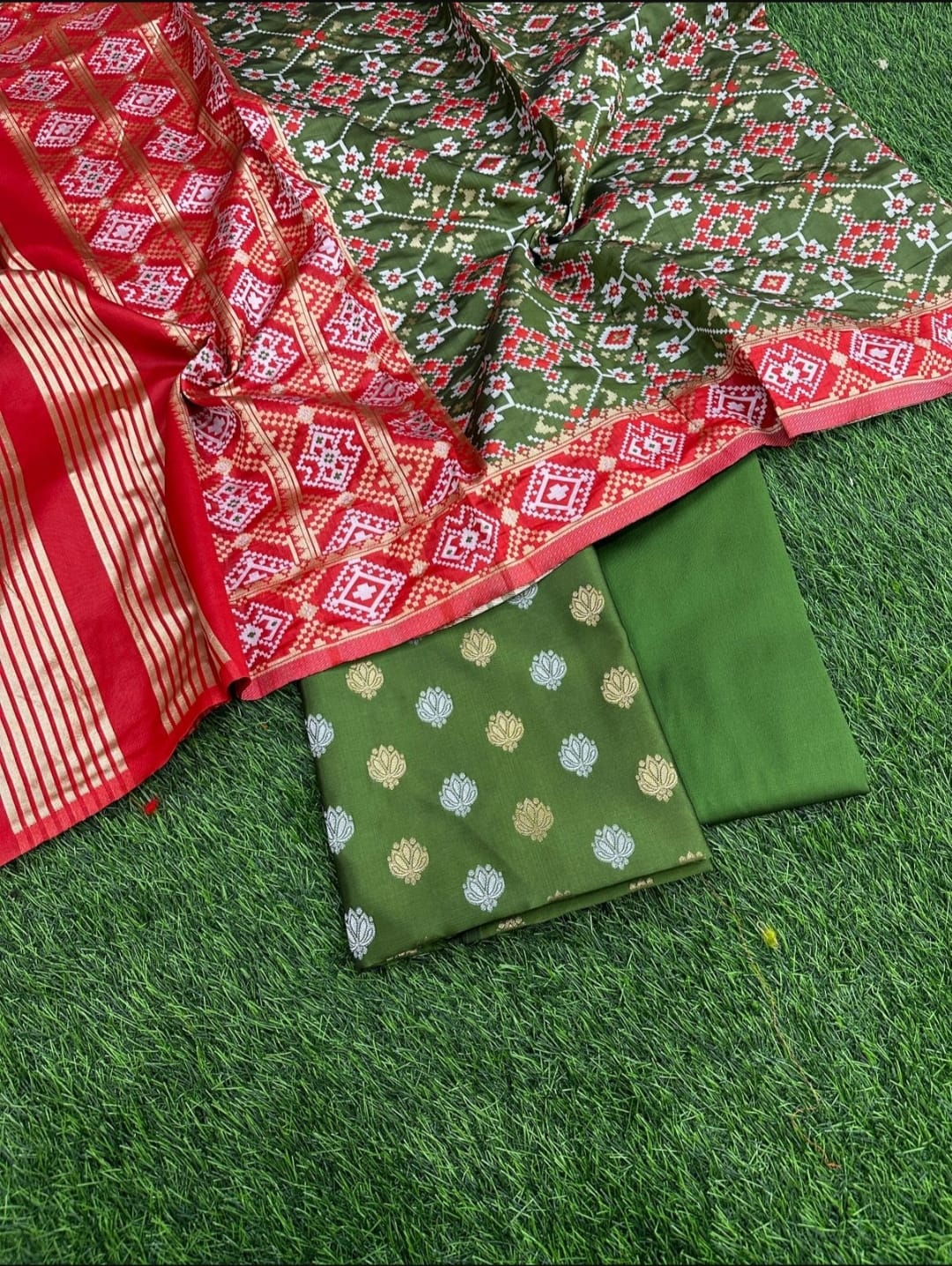 Banarasi Katan Silk Unstitched Suit with patola weaving