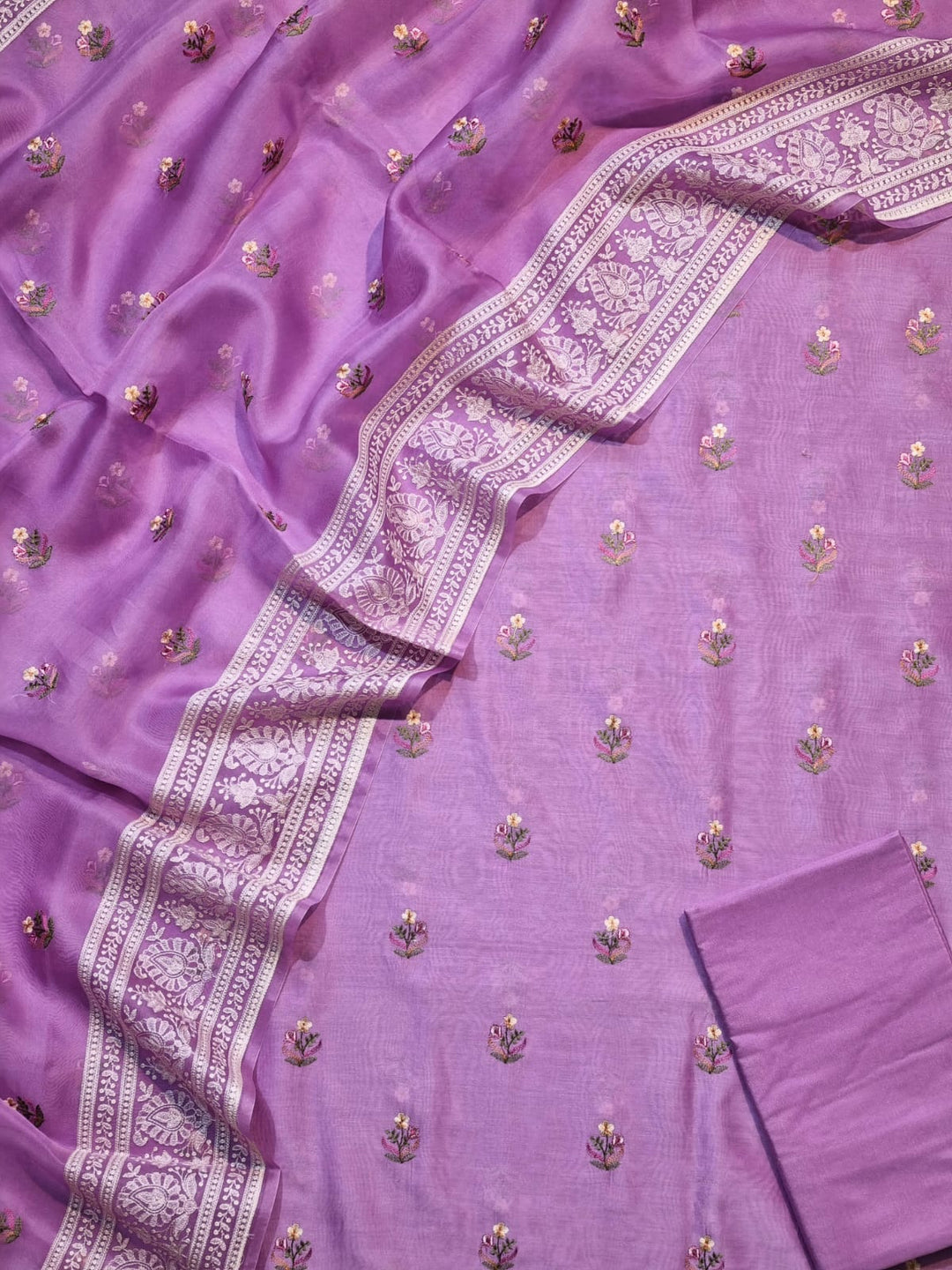 Pure Banarasi Chanderi Silk unstitched suit with  Organza Dupatta