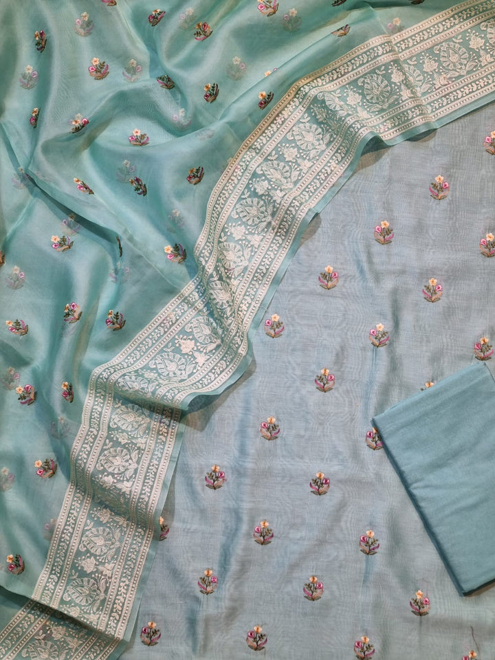 Pure Banarasi Chanderi Silk unstitched suit with  Organza Dupatta