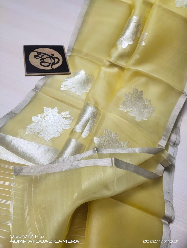 Banarasi Semi Kora Organza Silk saree with Silver Zari( length- 6.3 meter )