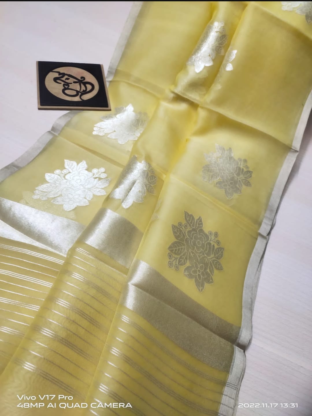 Banarasi Semi Kora Organza Silk saree with Silver Zari( length- 6.3 meter )