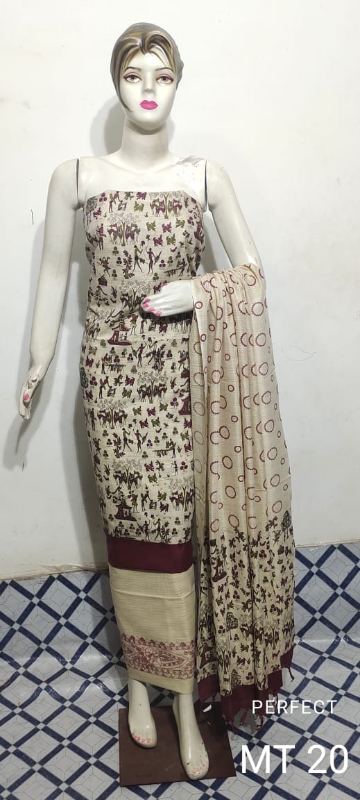 Bhagalpuri Khaddi Cotton Madhubani print Unstitched suit