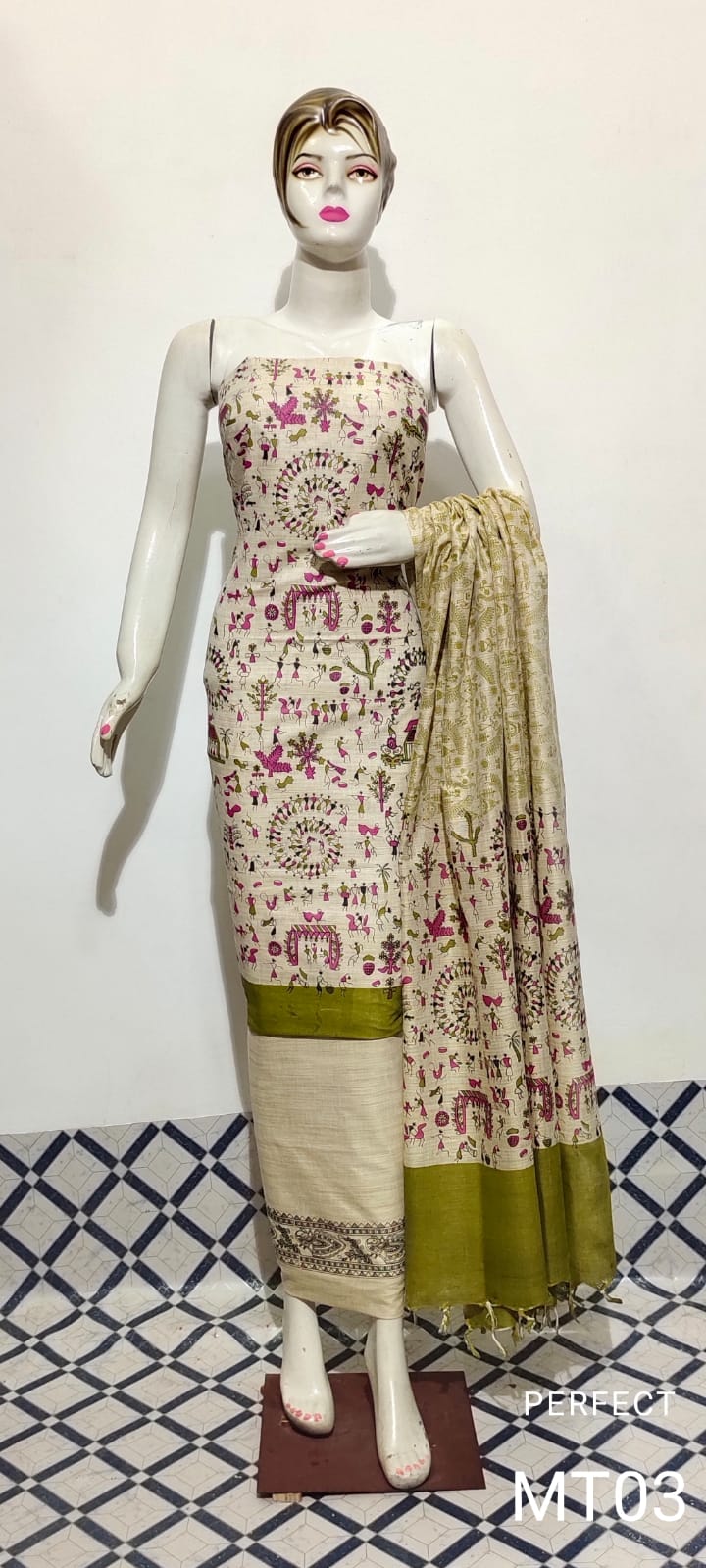 Bhagalpuri Khaddi Cotton Madhubani print Unstitched suit