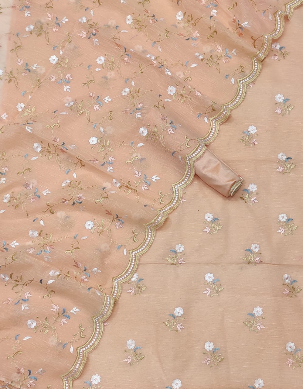Peach Color Pure Banarasi Linen Silk Unstitched Suit