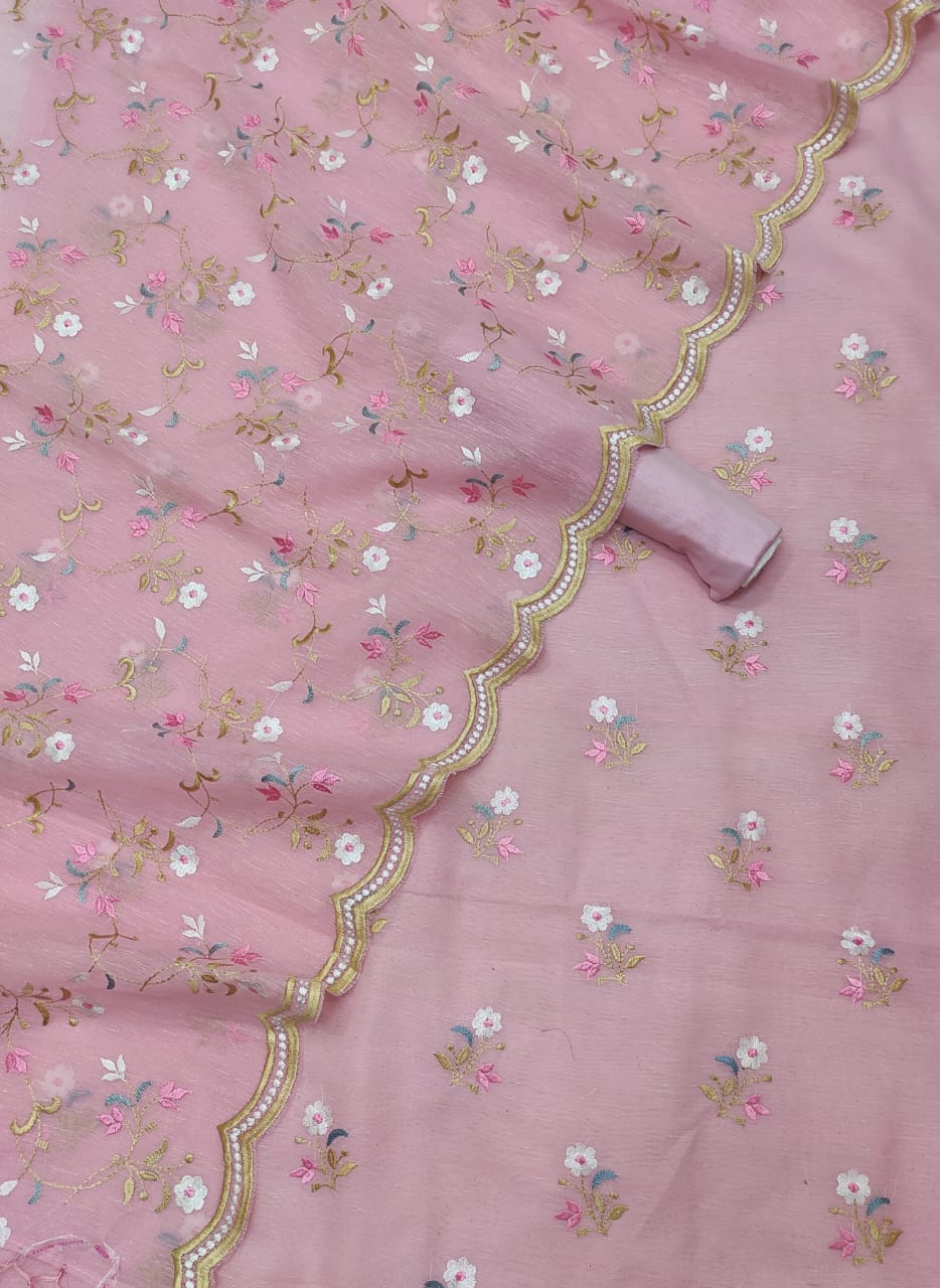 Pink Color Pure Banarasi Linen Silk Unstitched Suit