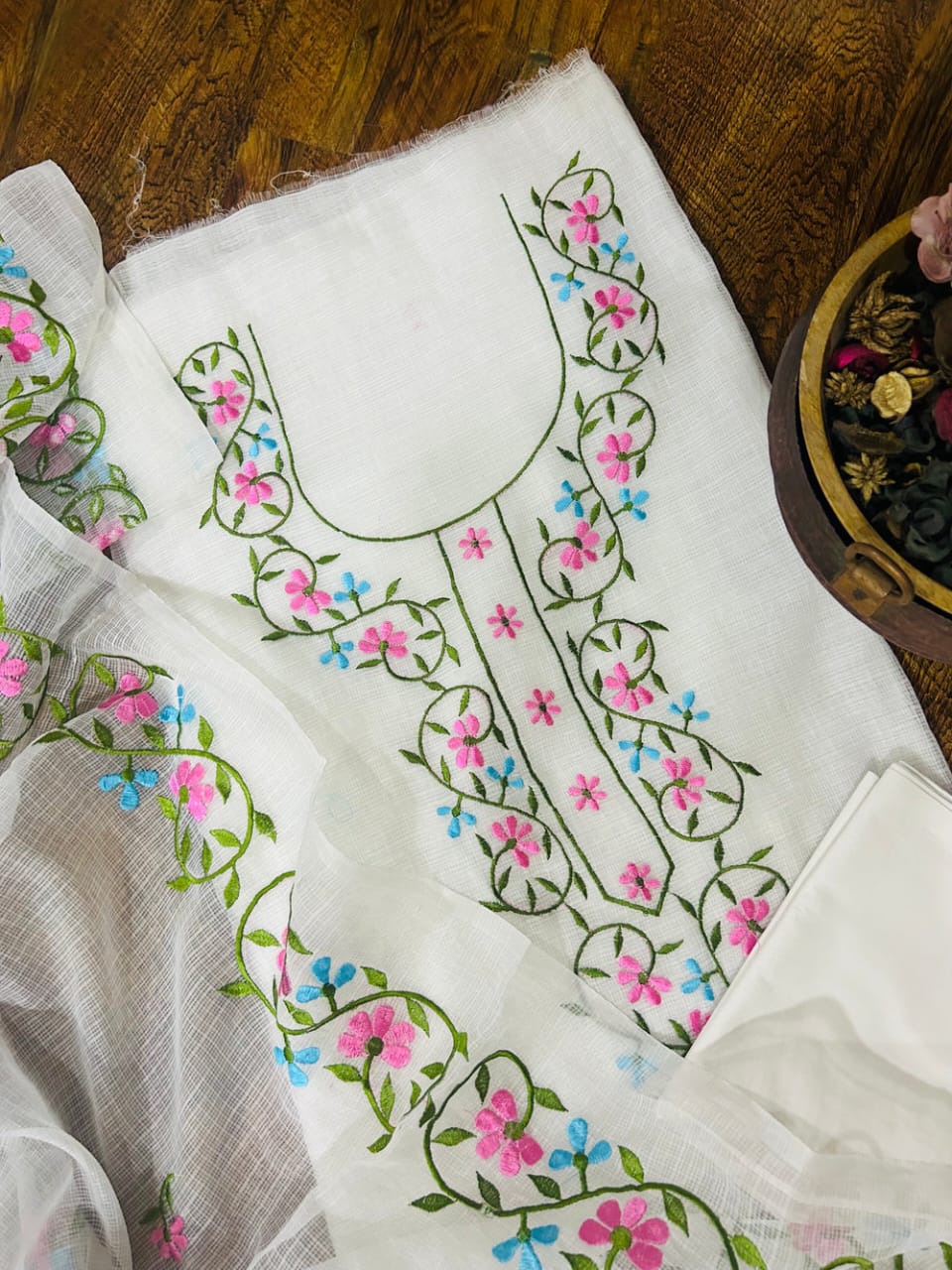 kota doria salwar suit with embroidery work
