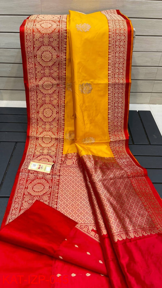 Pure  Banarasi Handloom Katan Silk Antique Zari Saree With Blouse.