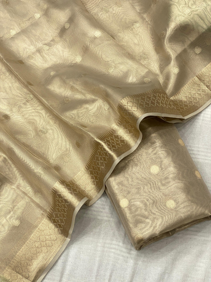 Golden Color Pure Banarasi Tissue Silk Unstitched Suit