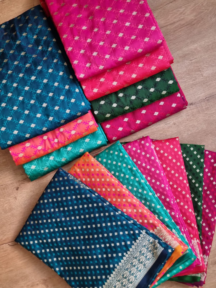 Magenta Color Pure Banarasi Satin Silk Meena Work Unstitched Suit