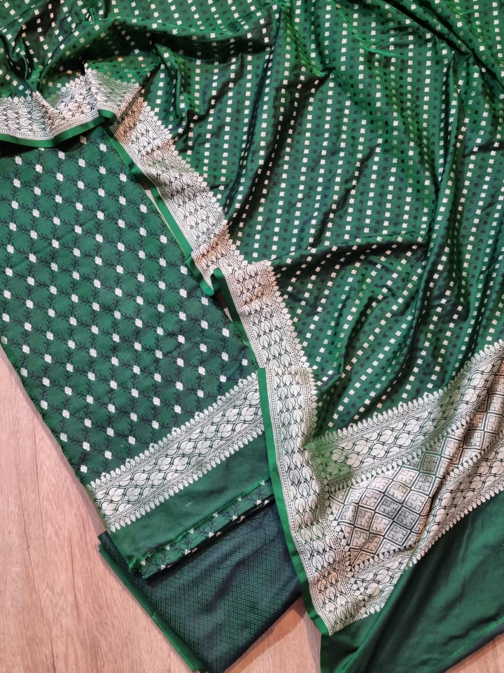 Green Color Pure Banarasi Satin Silk Meena Work Unstitched Suit