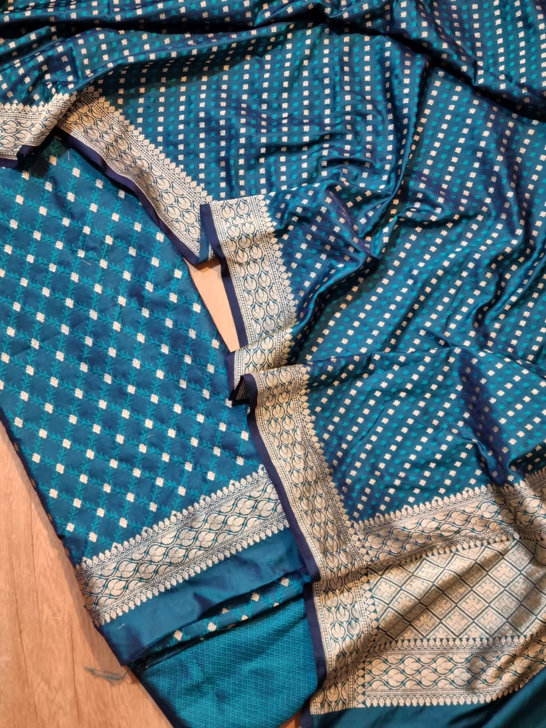 Blue Color Pure Banarasi Satin Silk Meena Work Unstitched Suit