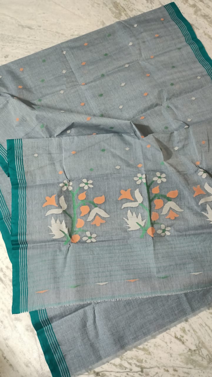 Pure Cotton 100 Count jamdani Saree Without Blouse . ( Length- 6.3 meter )