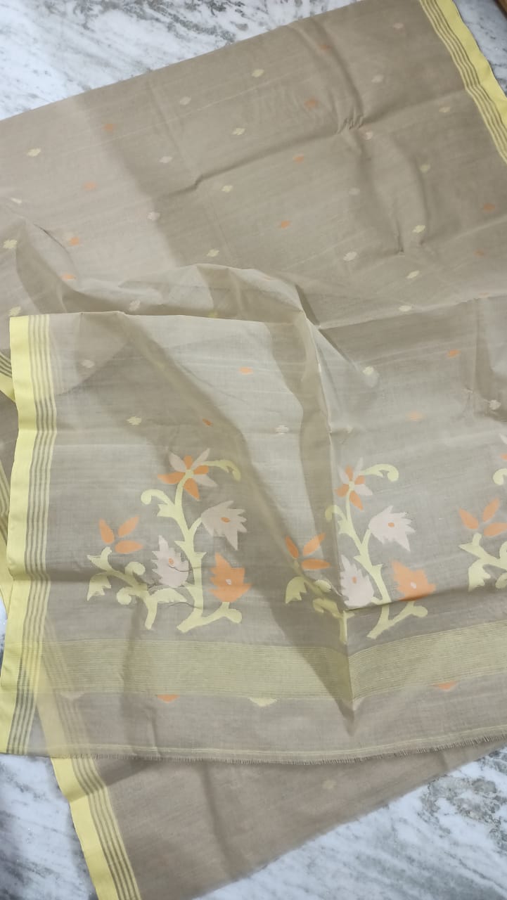 Pure Cotton 100 Count jamdani Saree Without Blouse . ( Length- 6.3 meter )