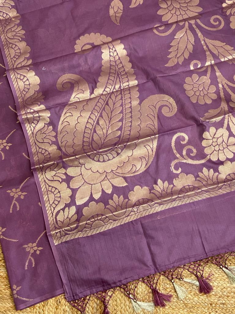 Banarasi Chanderi Silk Unstitched Suit with Zari woven Dupatta